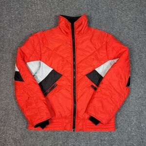 Vintage 80s Black Bear Puffer Ski Jacket Mens L Red Nylon Insulated Made In USA.